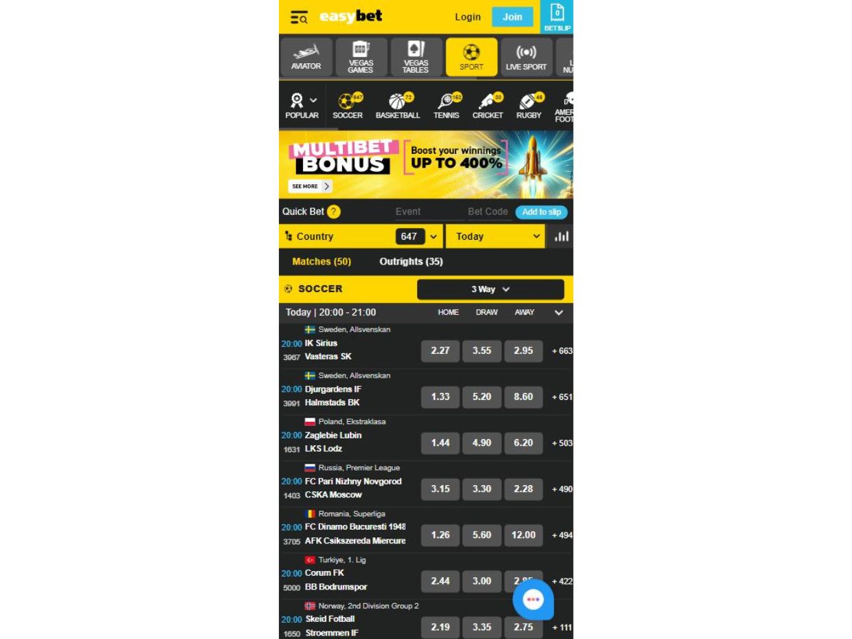 EasyBet Mobile Gaming Experience