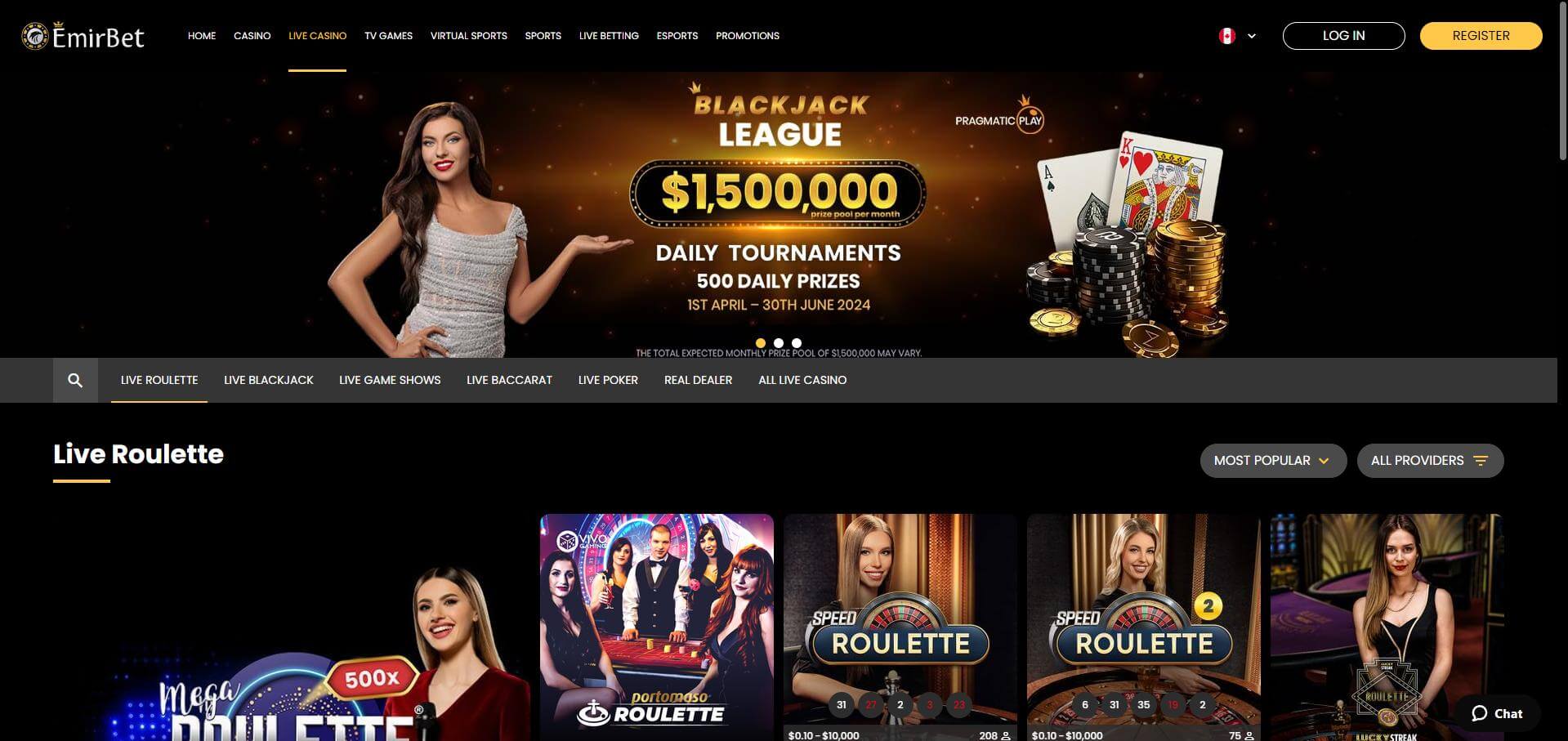 EmirBet Casino Live Screen