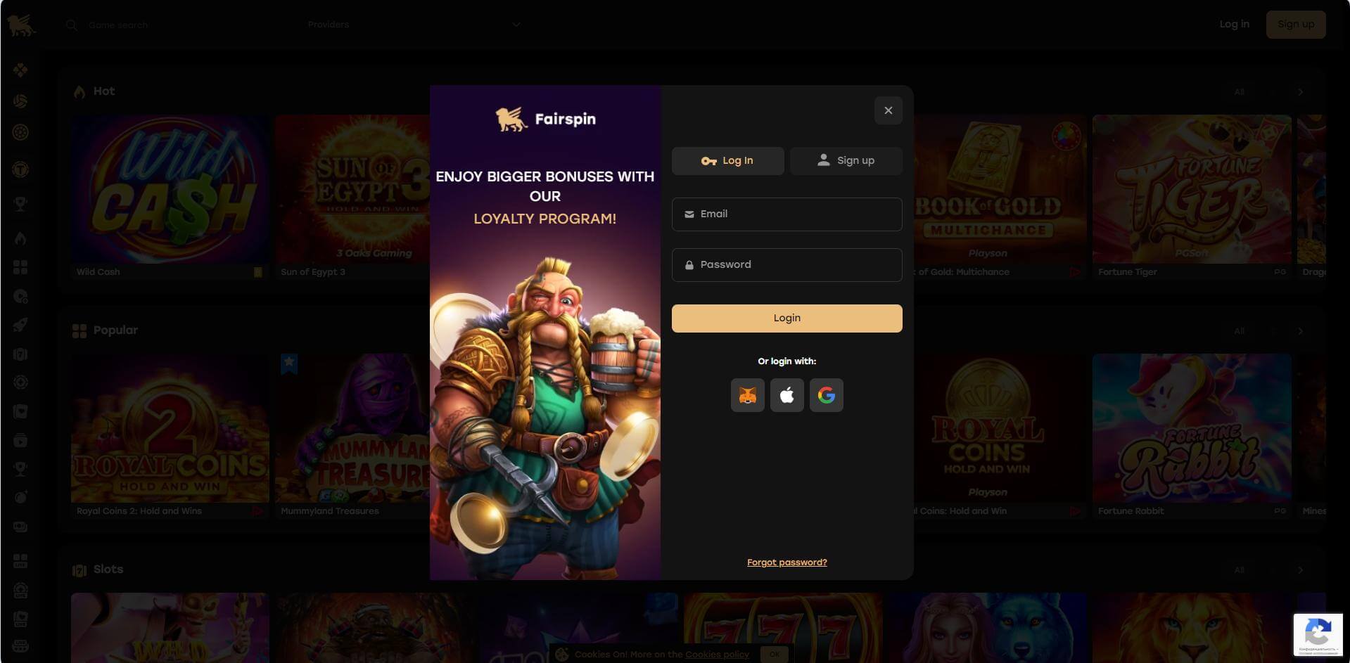 Login Screen for FairSpin Account