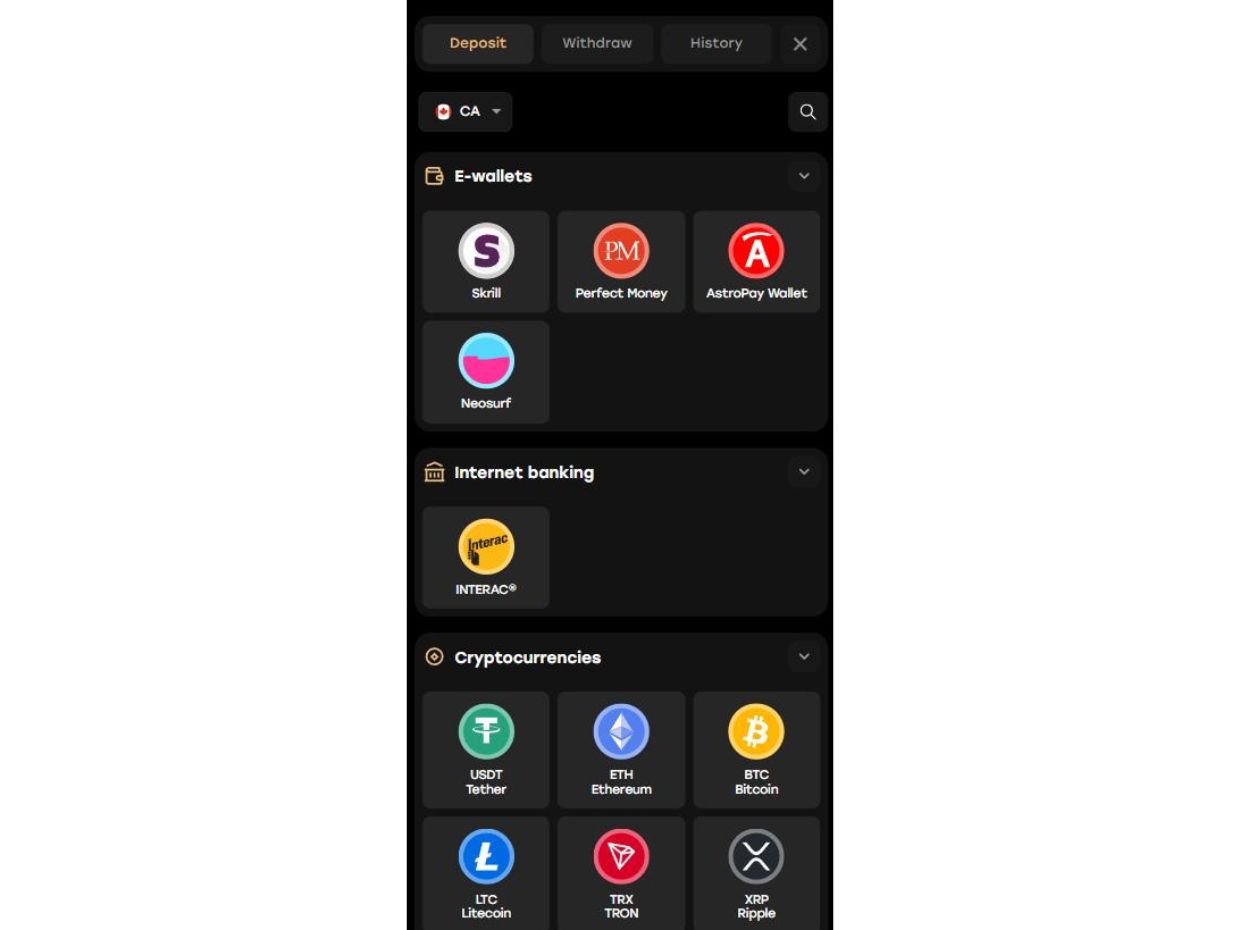 Fairspin Mobile Website Deposit Methods