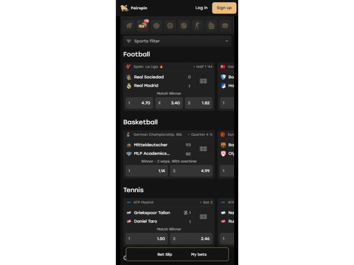Mobile Live Betting FairSpin