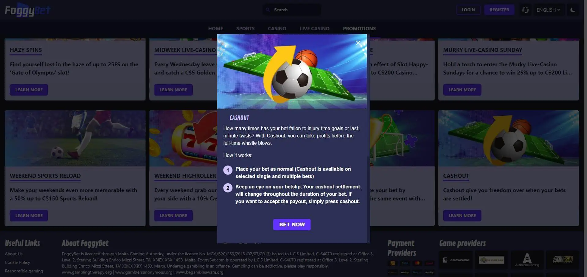 Foggybet Cashout Screen