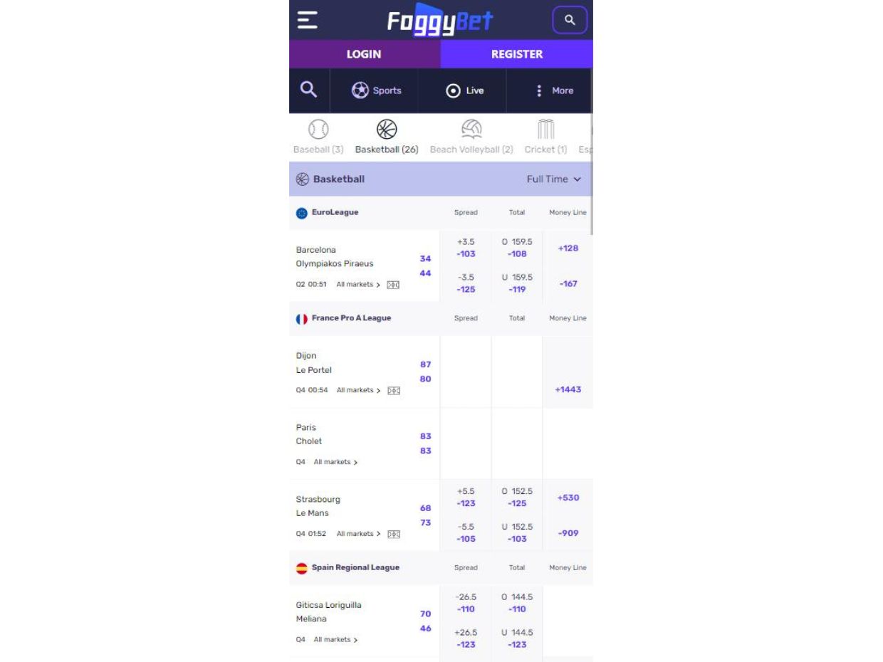 Live Betting Options On FoggyBet Mobile