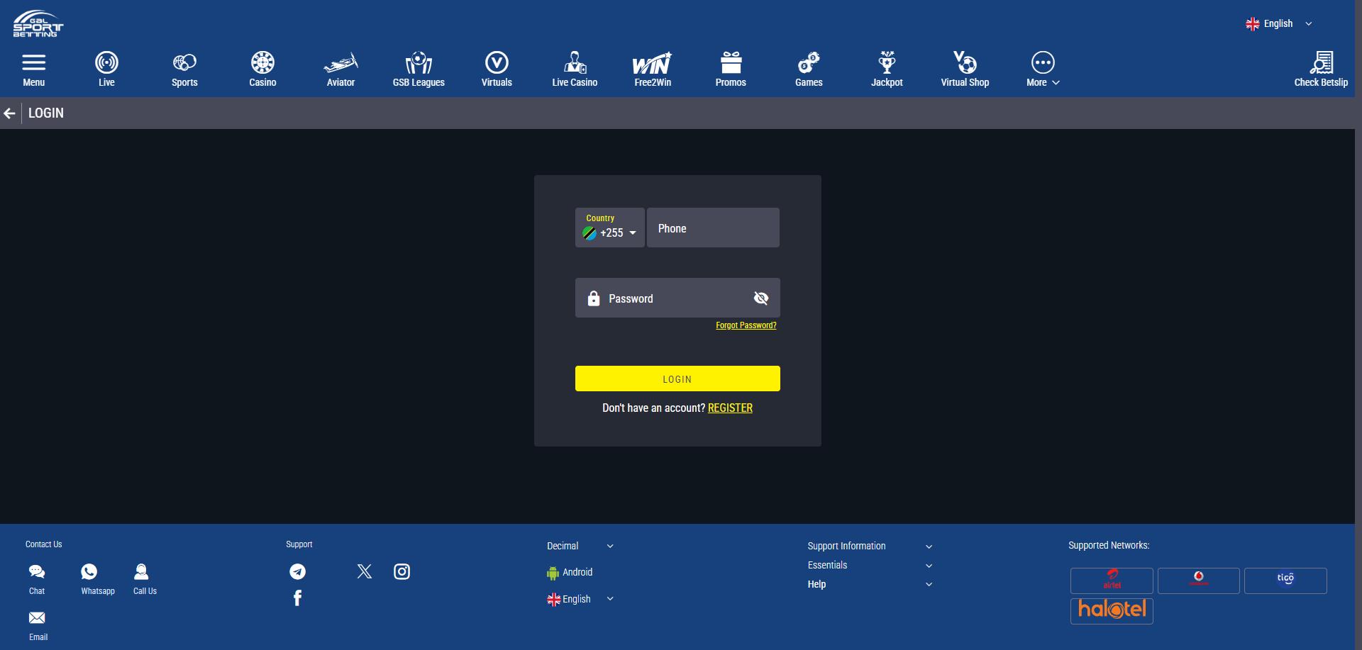 Gal Sport Betting Account Login Screen