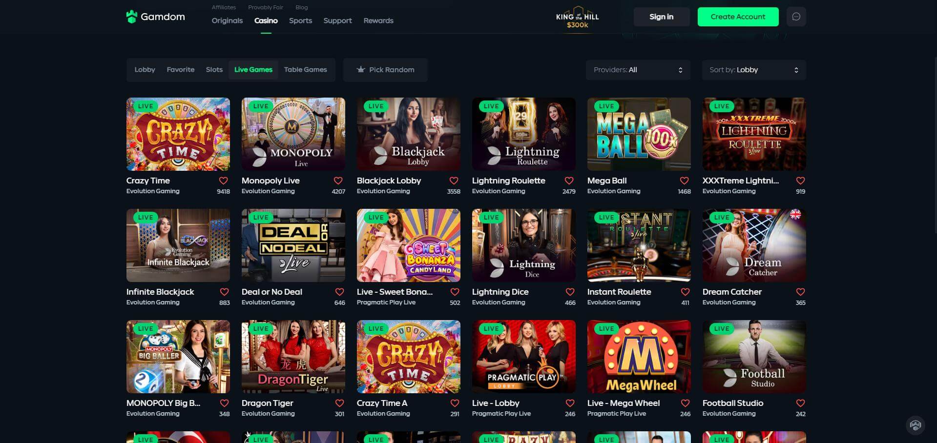 Gamdom Casino Live Screen