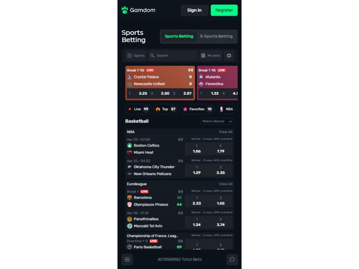 Gamdom Mobile Live Betting Feature
