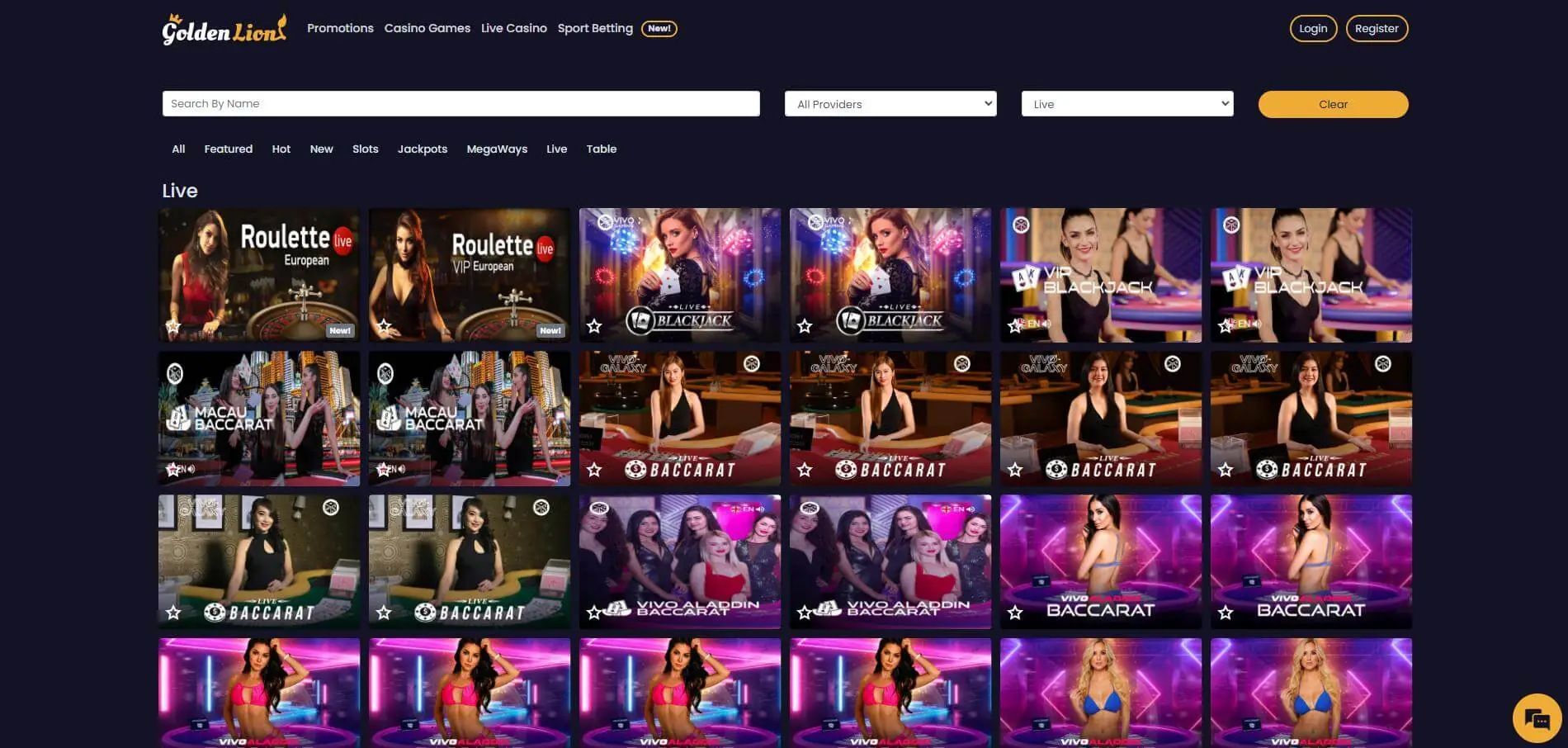 GoldenLion Live Casino Screen