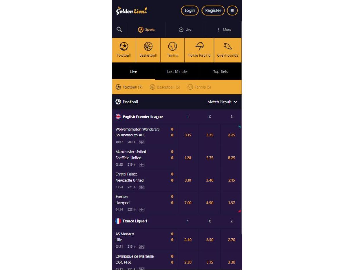 GoldenLion Live Betting on Mobile