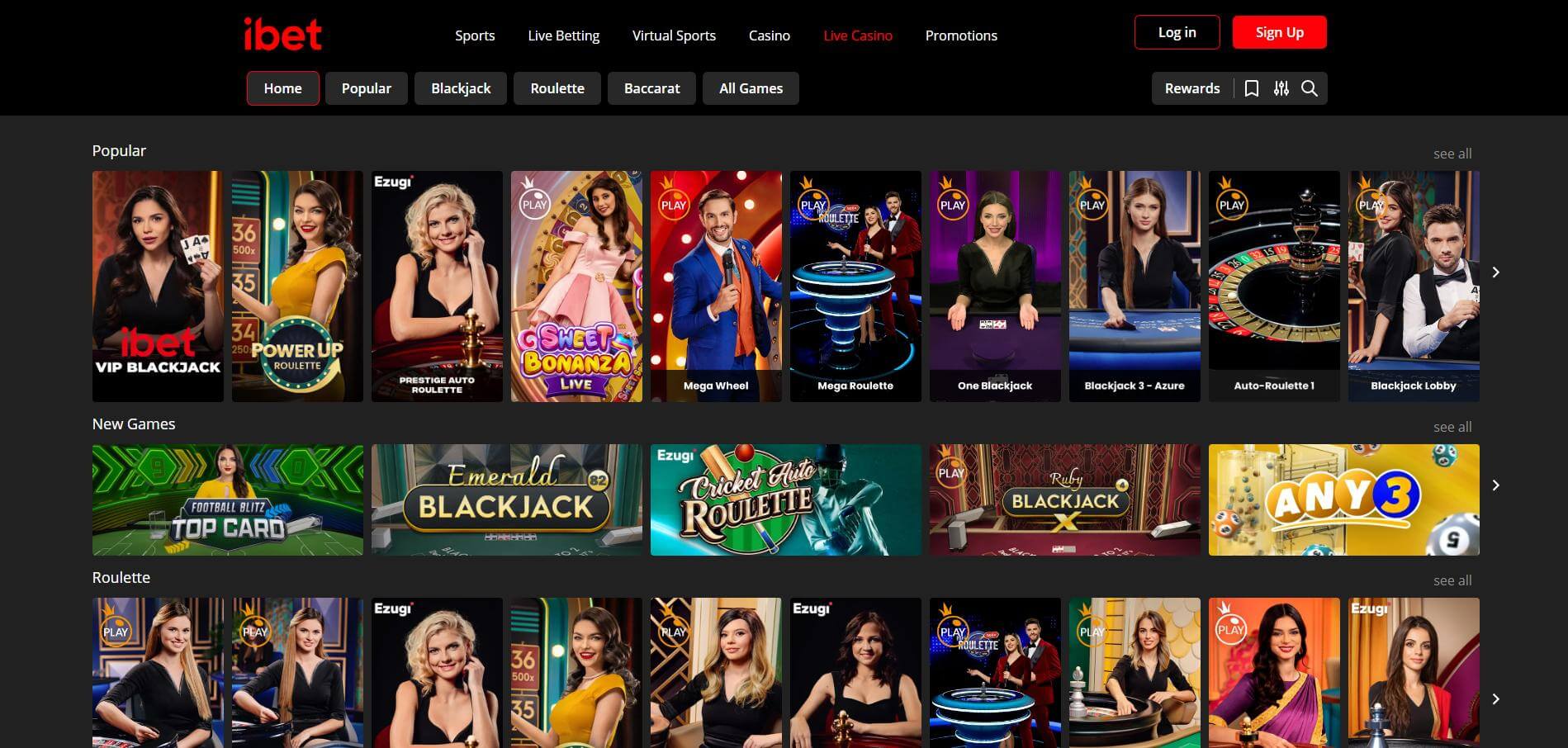 iBet Casino Live Screen