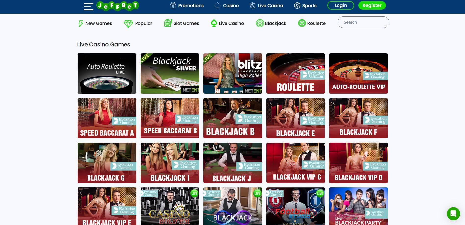 JeffBet Casino Live Screen