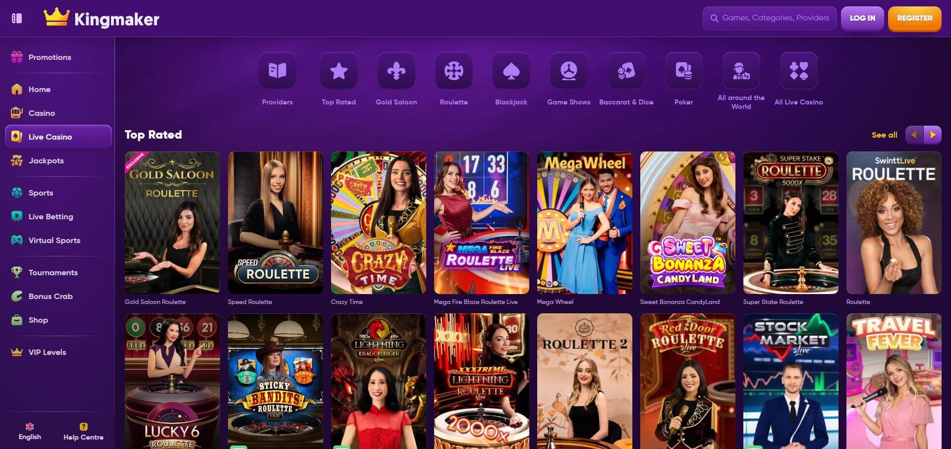 Kingmaker Live Casino Screen
