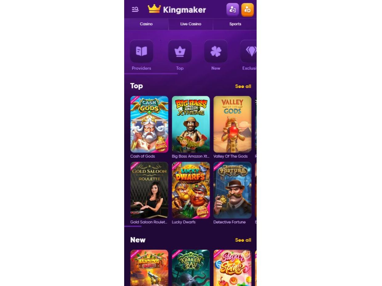 Kingmaker Mobile Casino Gaming Experience
