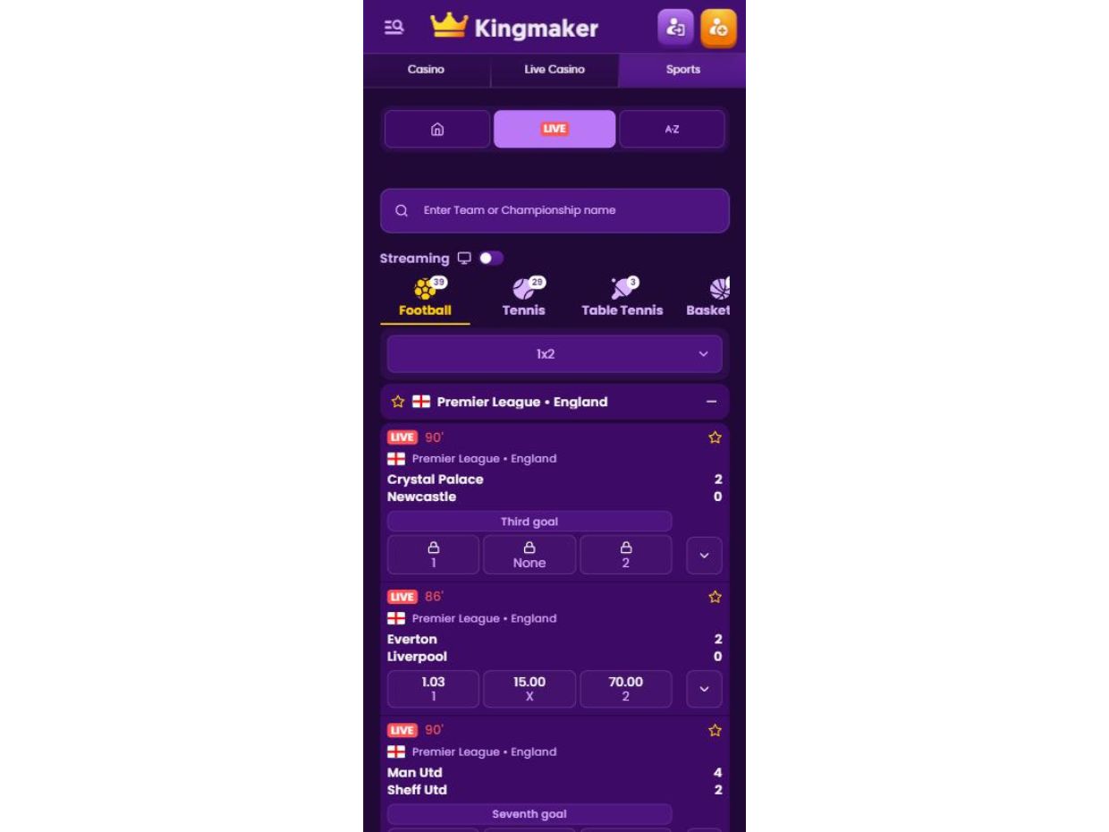 Live Betting Options On KingMaker Mobile