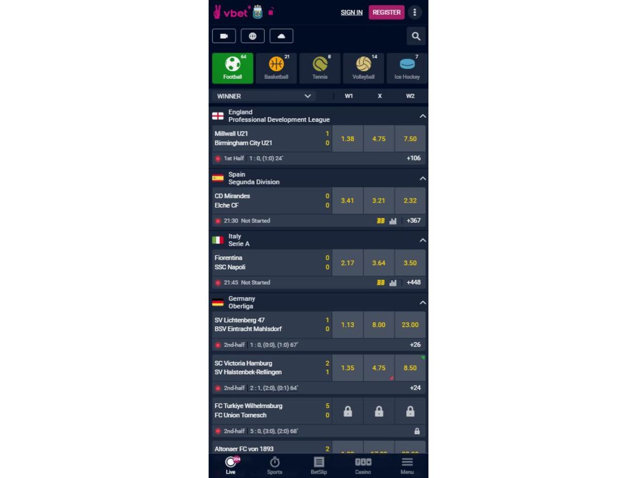 Experience Live Betting on VBet Mobile