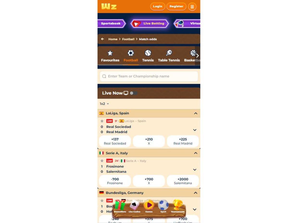 Wazamba Live Betting on Mobile