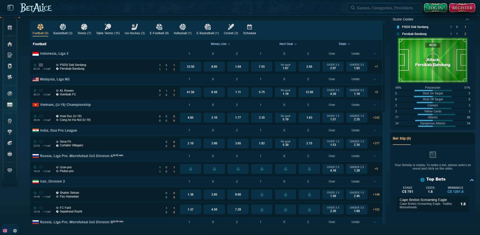 Mobile Live Betting BetAlice