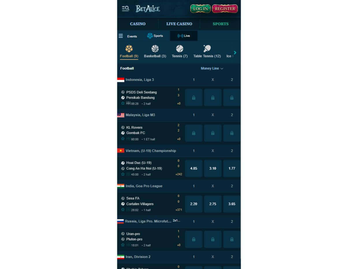 Mobile Live Betting BetAlice
