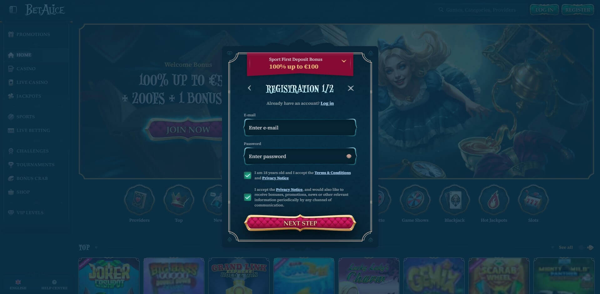 Sign Up BetAlice