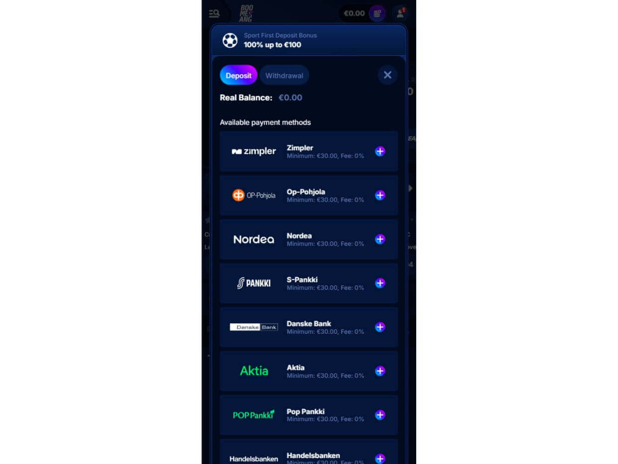 Mobile Deposit Boomerang Bet
