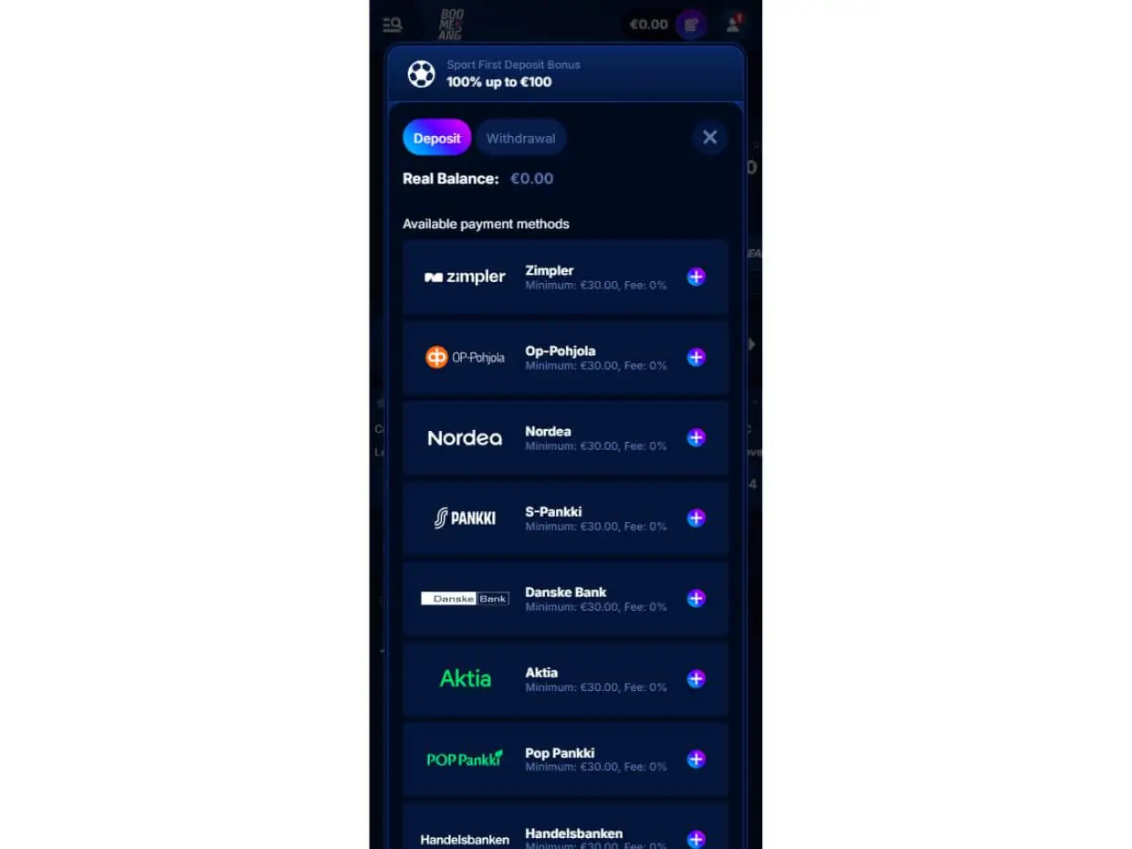 Mobile Deposit Boomerang Bet