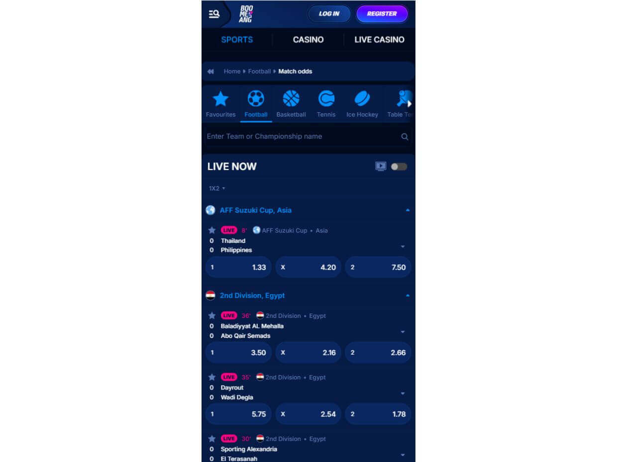 Mobile Live Betting Boomerang Bet