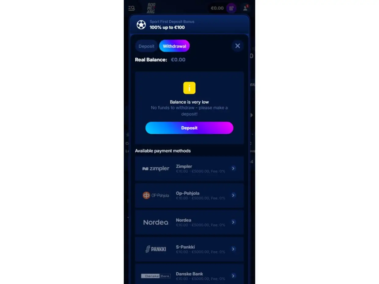 Mobile Withdrawal Boomerang Bet