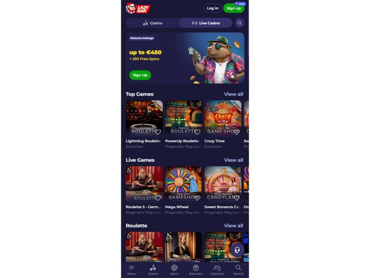 Mobile Live Casino Lazybar