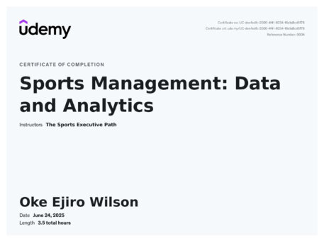 Sports Management and Data Analytics Certificate of Oke Ejiro Wilson