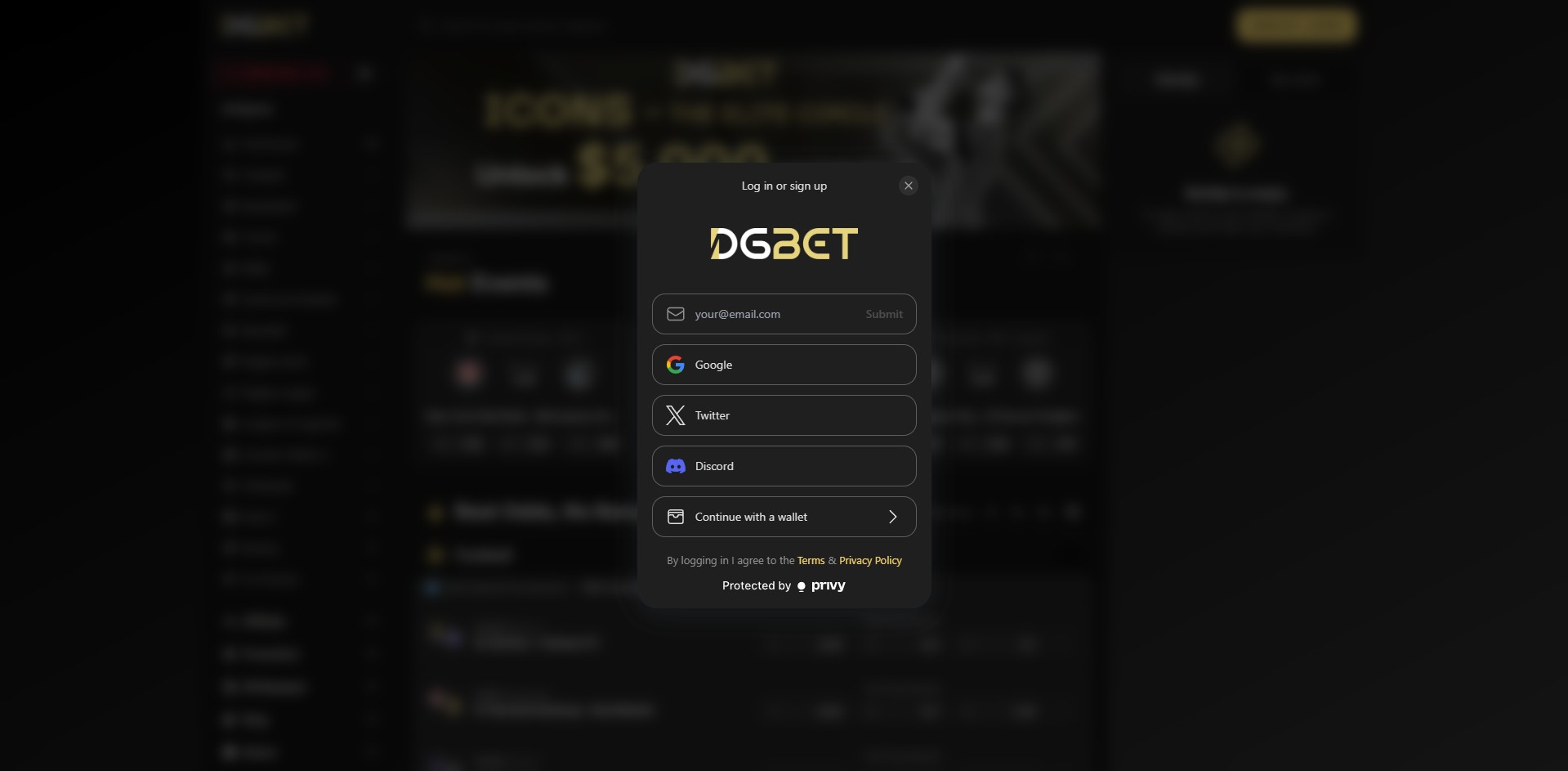 DGBet registration form with fields for user information