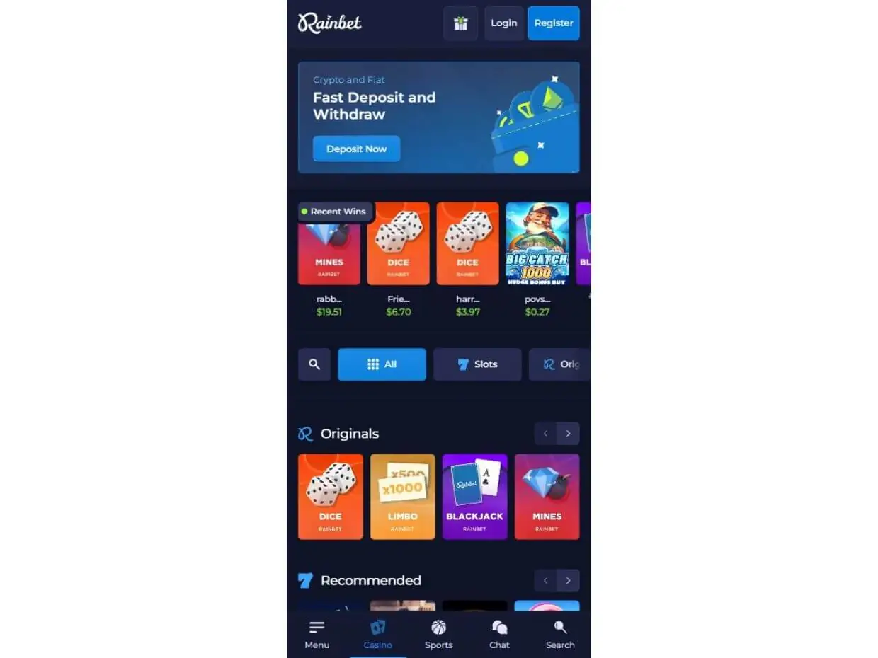 Casino Games Available on Rainbet Mobile