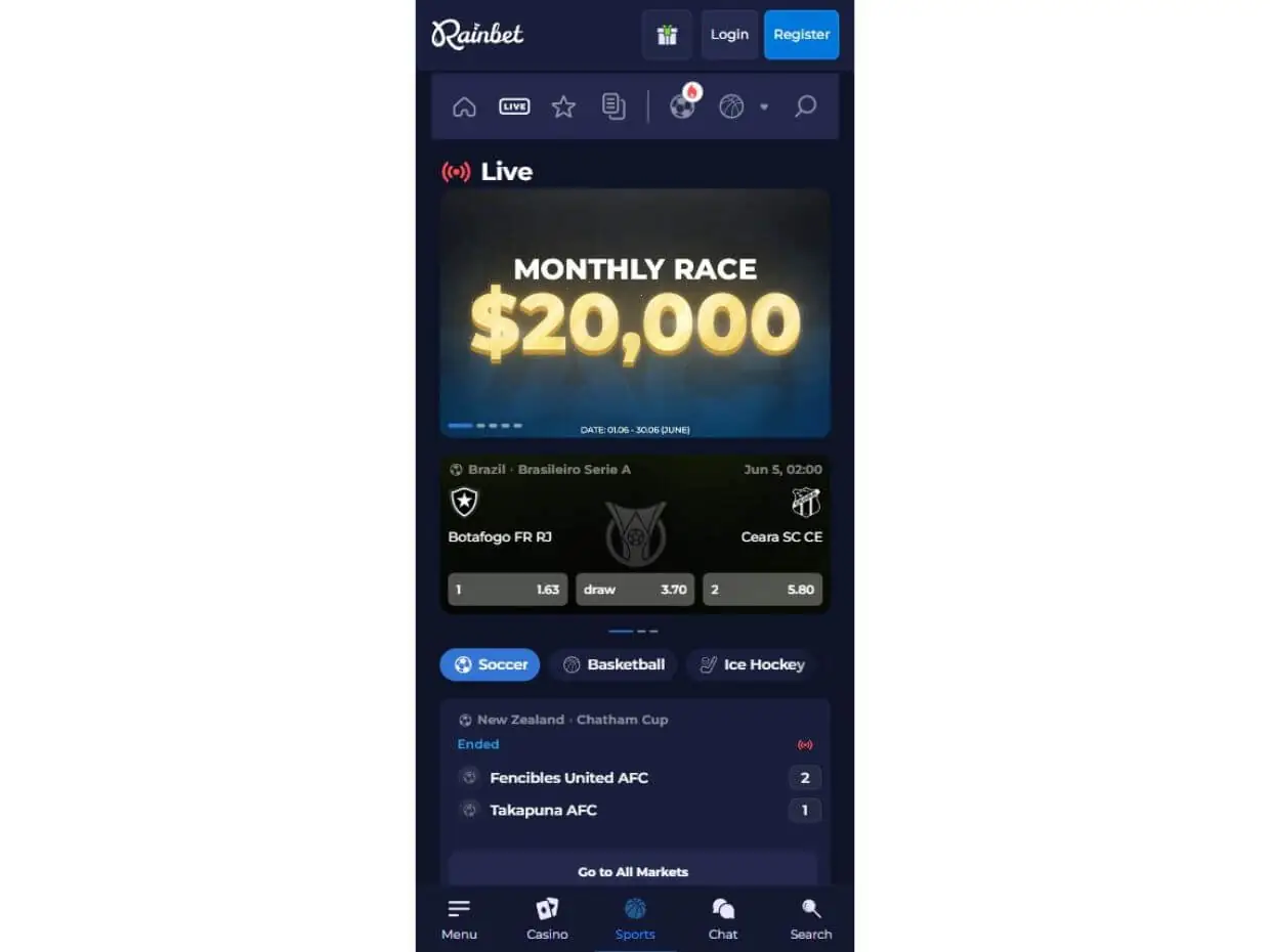 Real-Time Betting on Rainbet Mobile