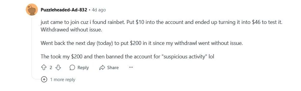 Real Player Reviews Rainbet