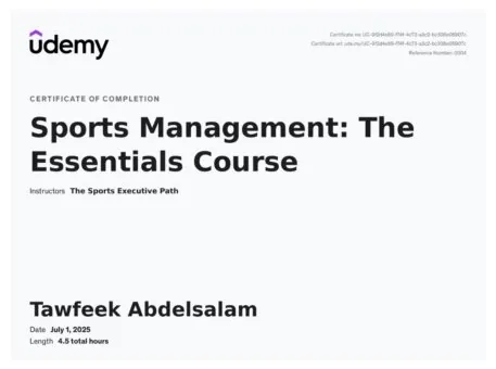 Tawfeek`s Certificate on Sports Management