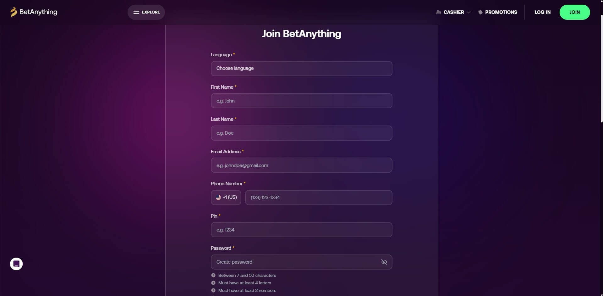 Betanything Sign Up
