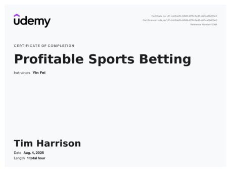 Tim Harrison`s Profitable Sports Betting Certificate