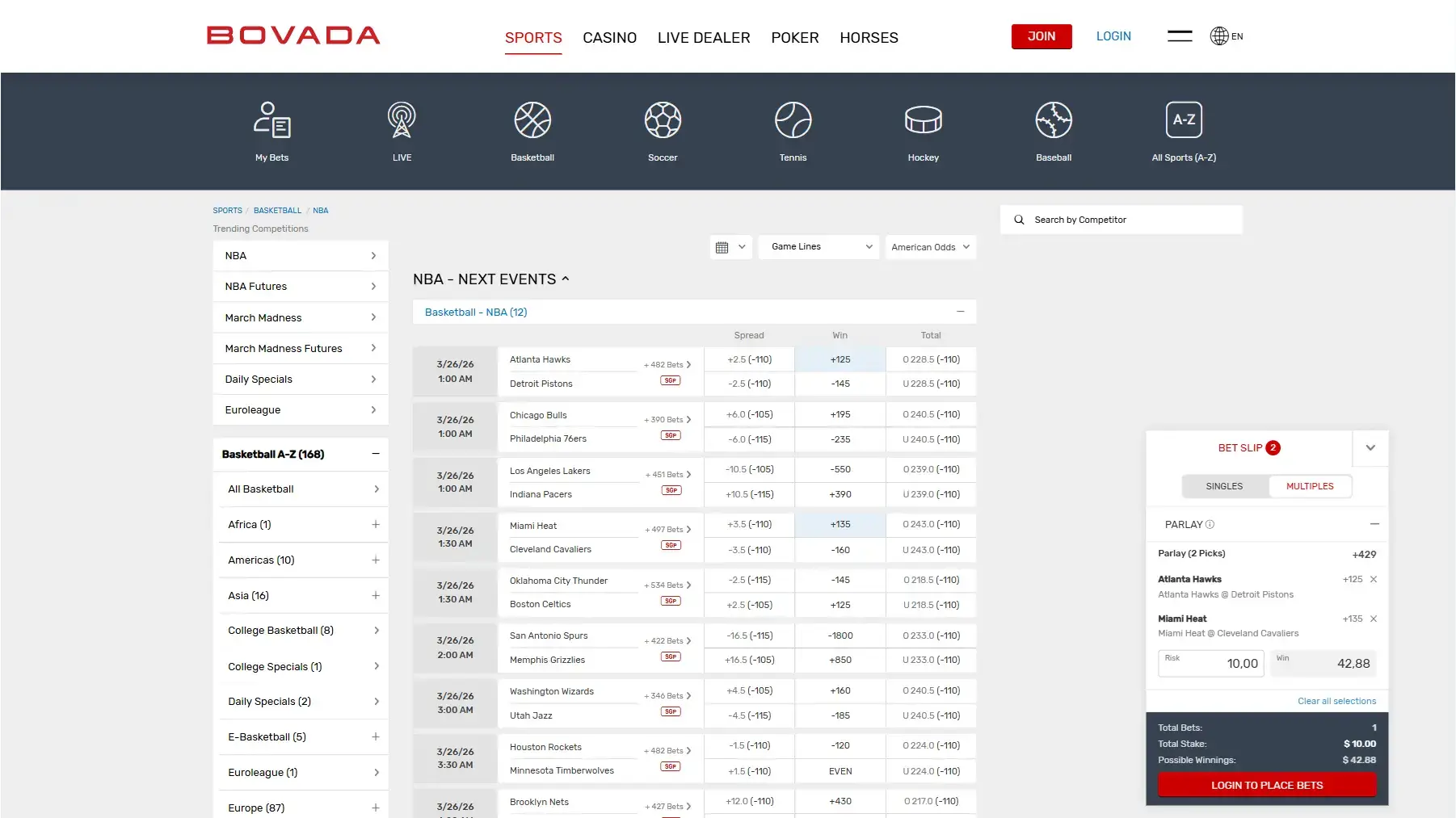 Bovada Website