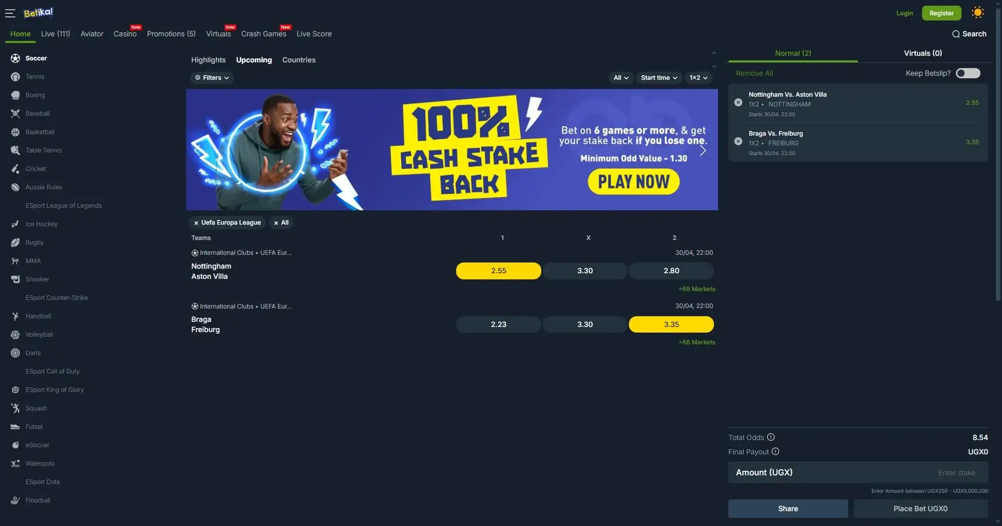 Betika Uganda Football Odds And Matches