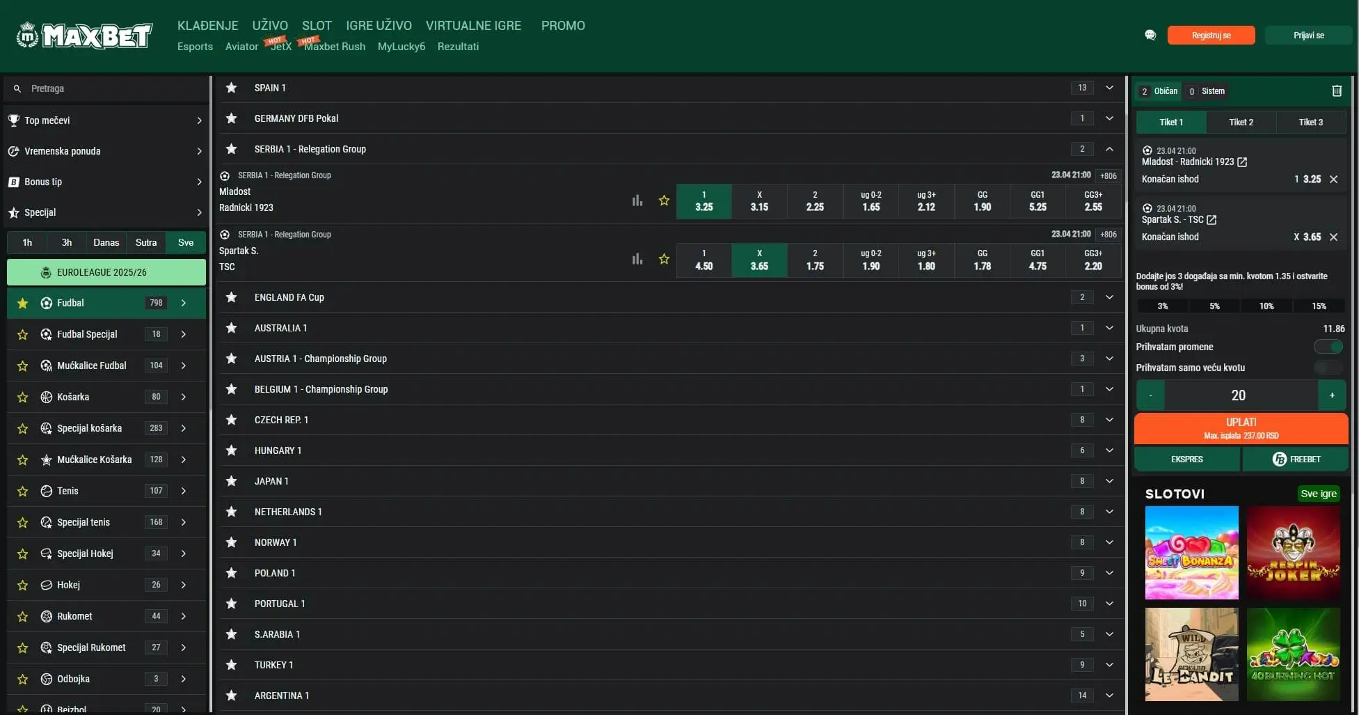 MaxBet Fudbal Kvote I Utakmice