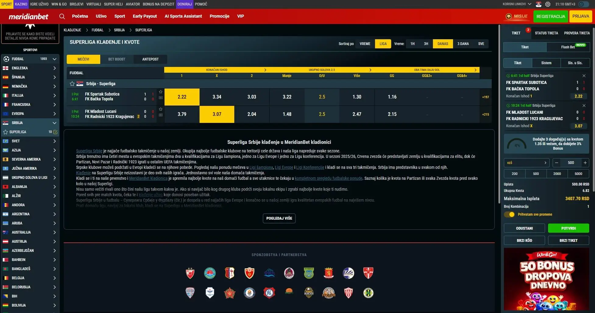 Meridianbet Fudbal Kvote I Mečevi