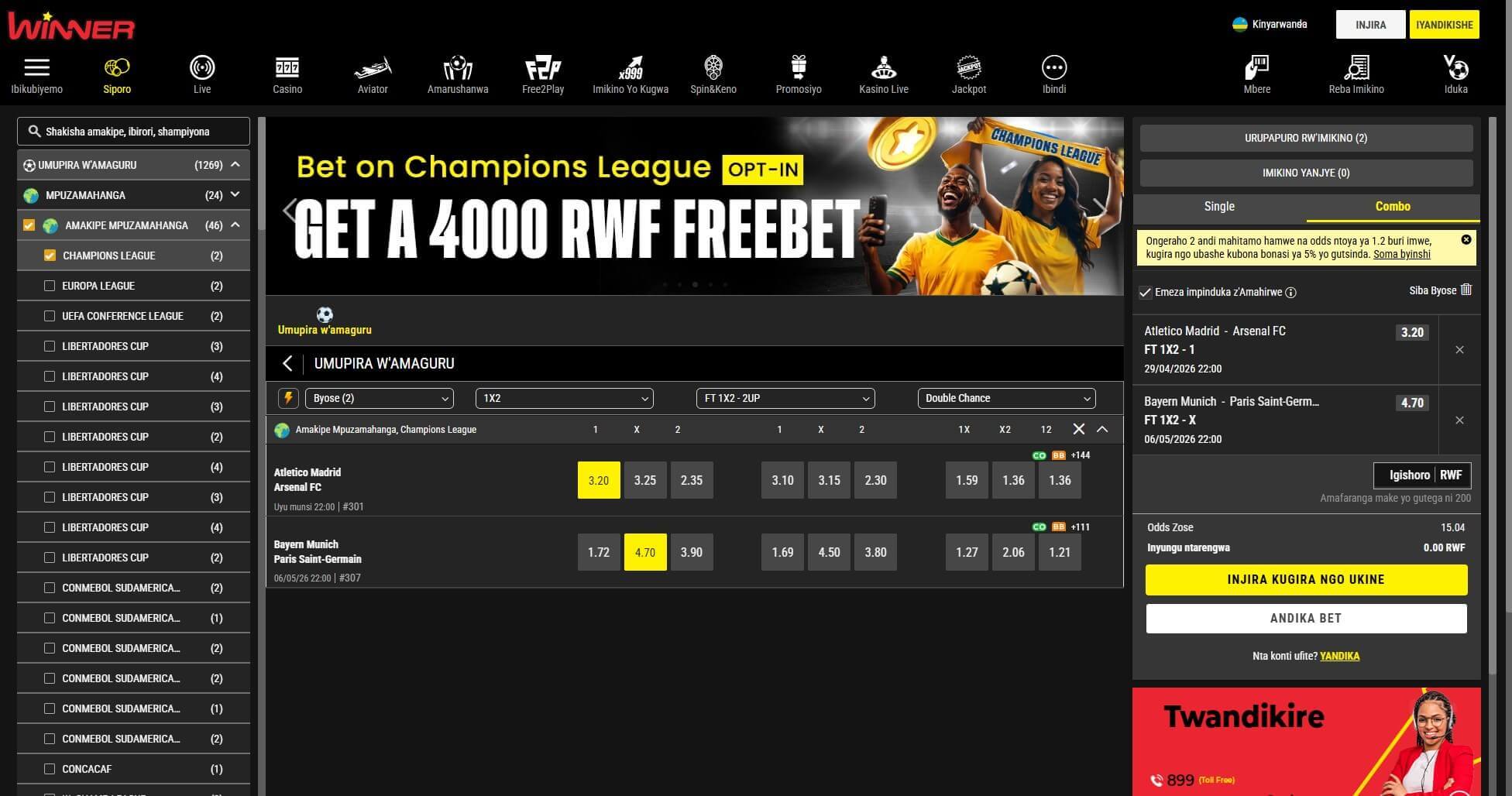 Winner Rwanda Champions League Matches And Odds