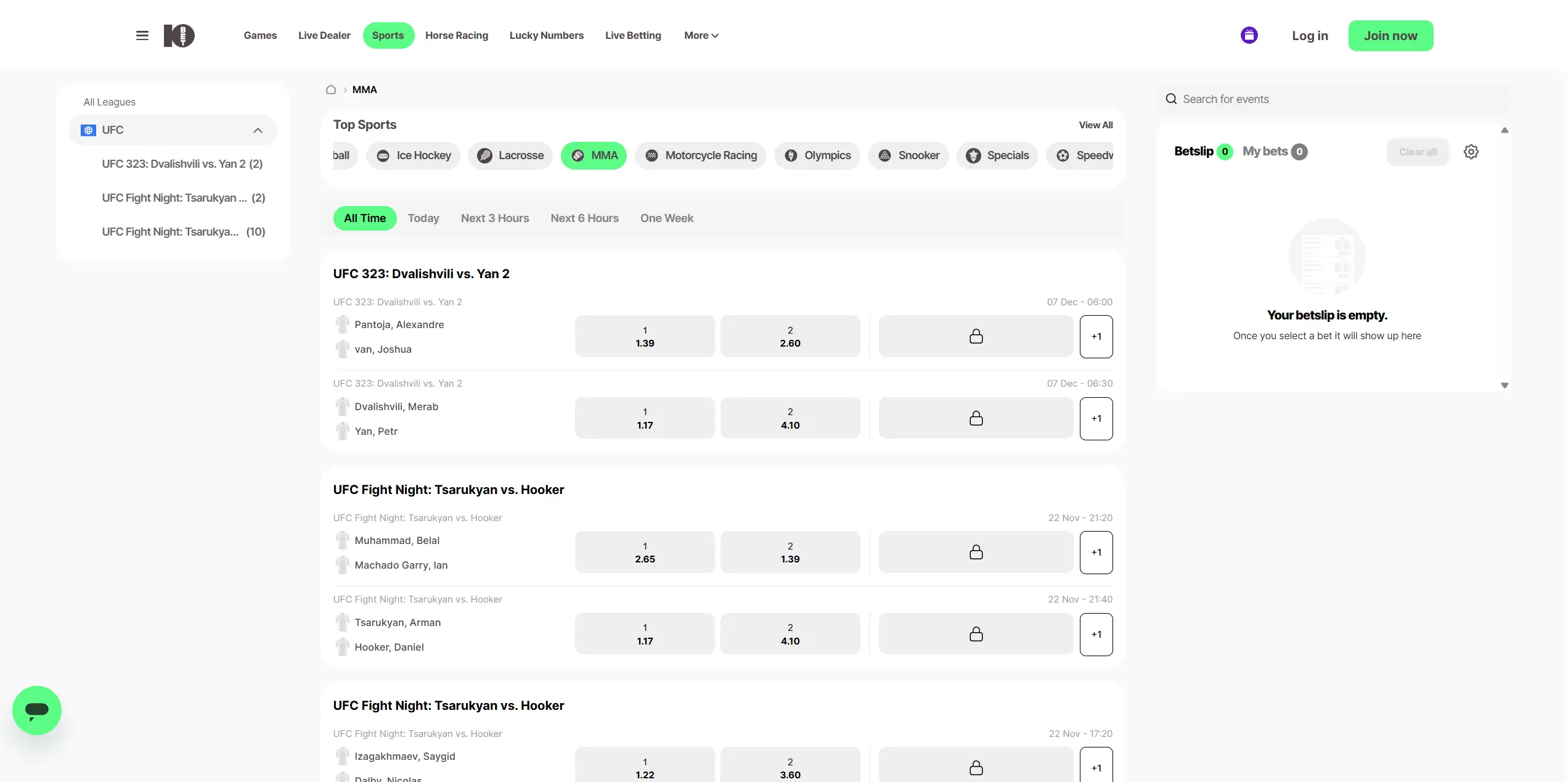 10bet website, MMA/UFC section